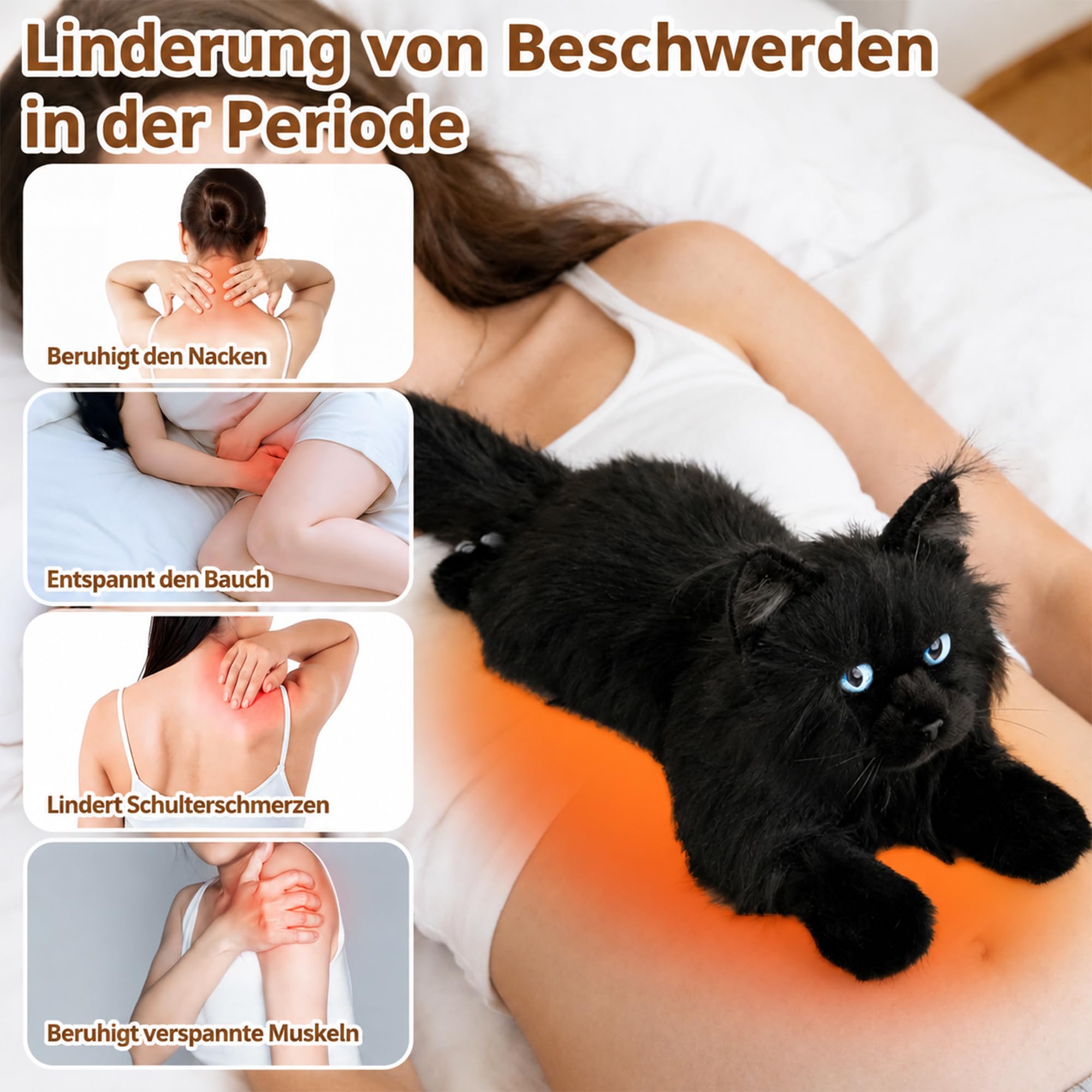 Chongker Heizbar & Kühlbar Gewichteter Plüschtier mit Mikrowellen-Wärmekissen, 1kg Gewichtetes Katzenplüschkatze Stofftier, Geruchsneutralem für Mädchen und Kinder (21 Zoll) (Black)