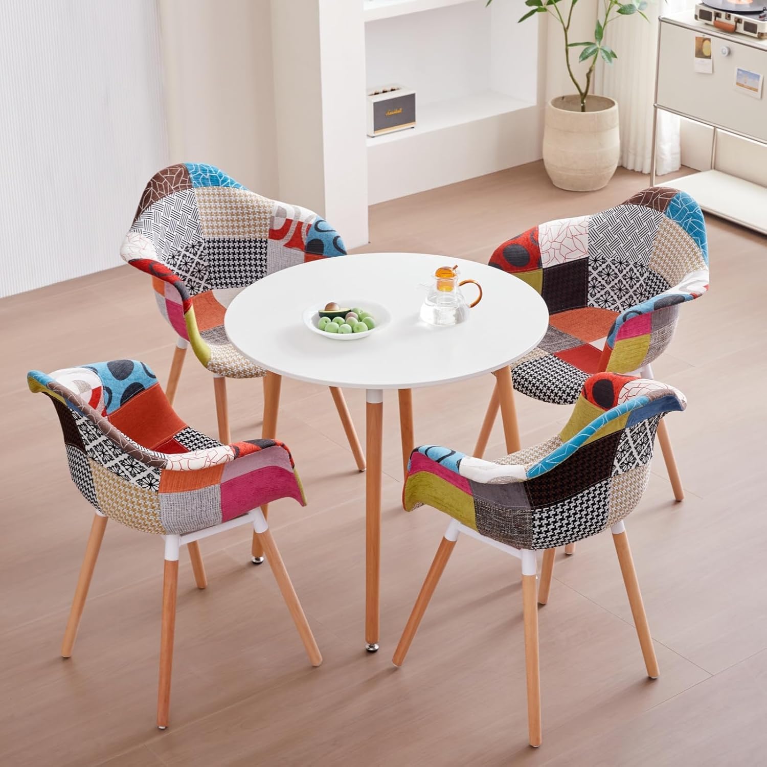 Set di 2 Sedie da Pranzo Moderne, Sedie da Cucina con Gambe in Legno di Faggio, Sedie Patchwork in Tessuto per la Sala da Pranzo, il Soggiorno, la Camera da Letto, ecc. (Rosso)