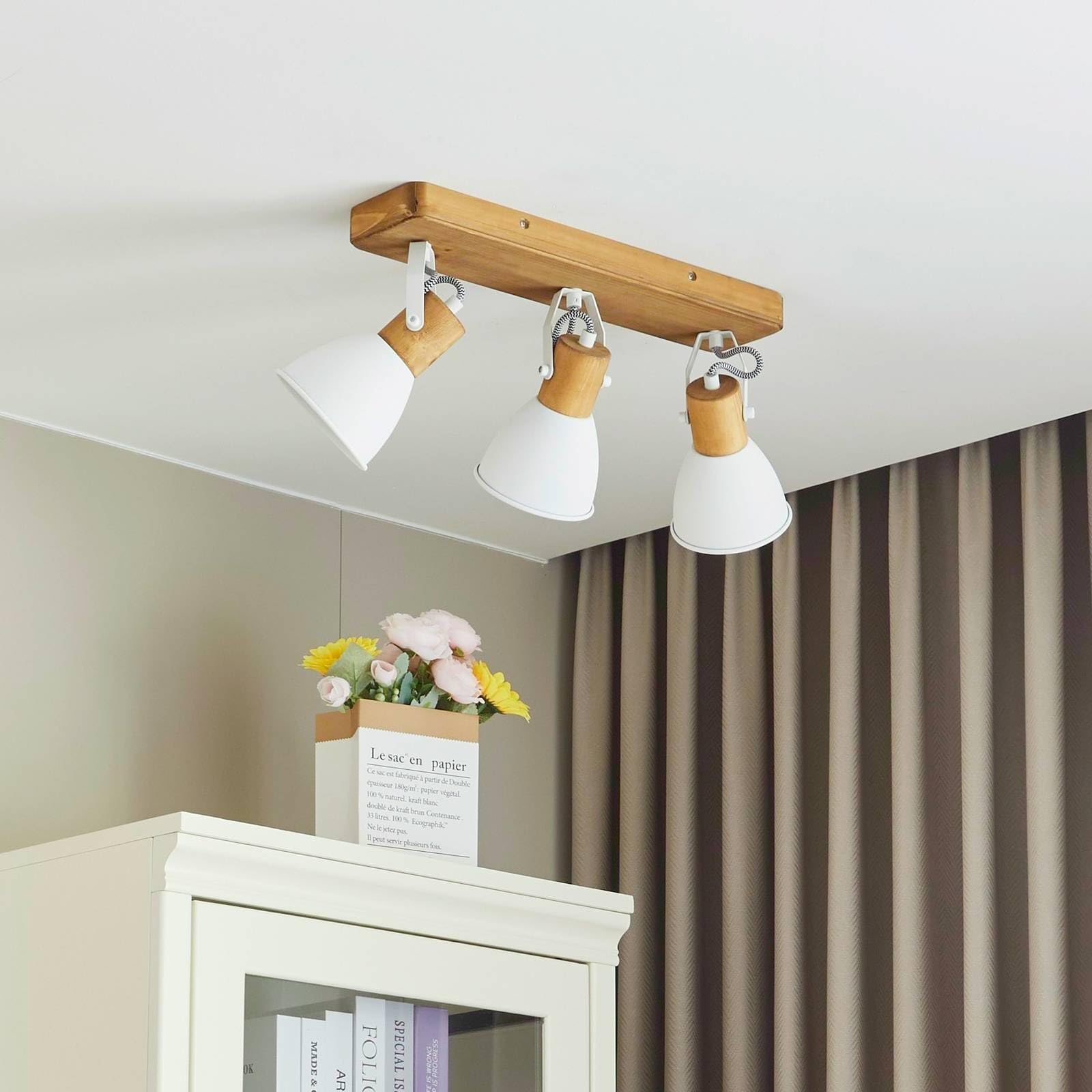 Lindby Faretto, spot dimmerabile (Country) colore Ocra in Legno ad es. Soggiorno & Sala da pranzo lampadina inclusa Lampada incasso plafoniera applique