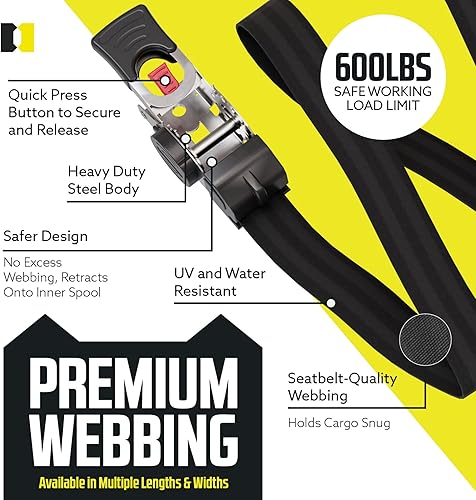 Miniatura 32 de DC Cargo Mall Correa de trinquete retráctil para barco, kit de Gunwale resistente y correas de amarre de popa y correas de alta resistencia de 2 x