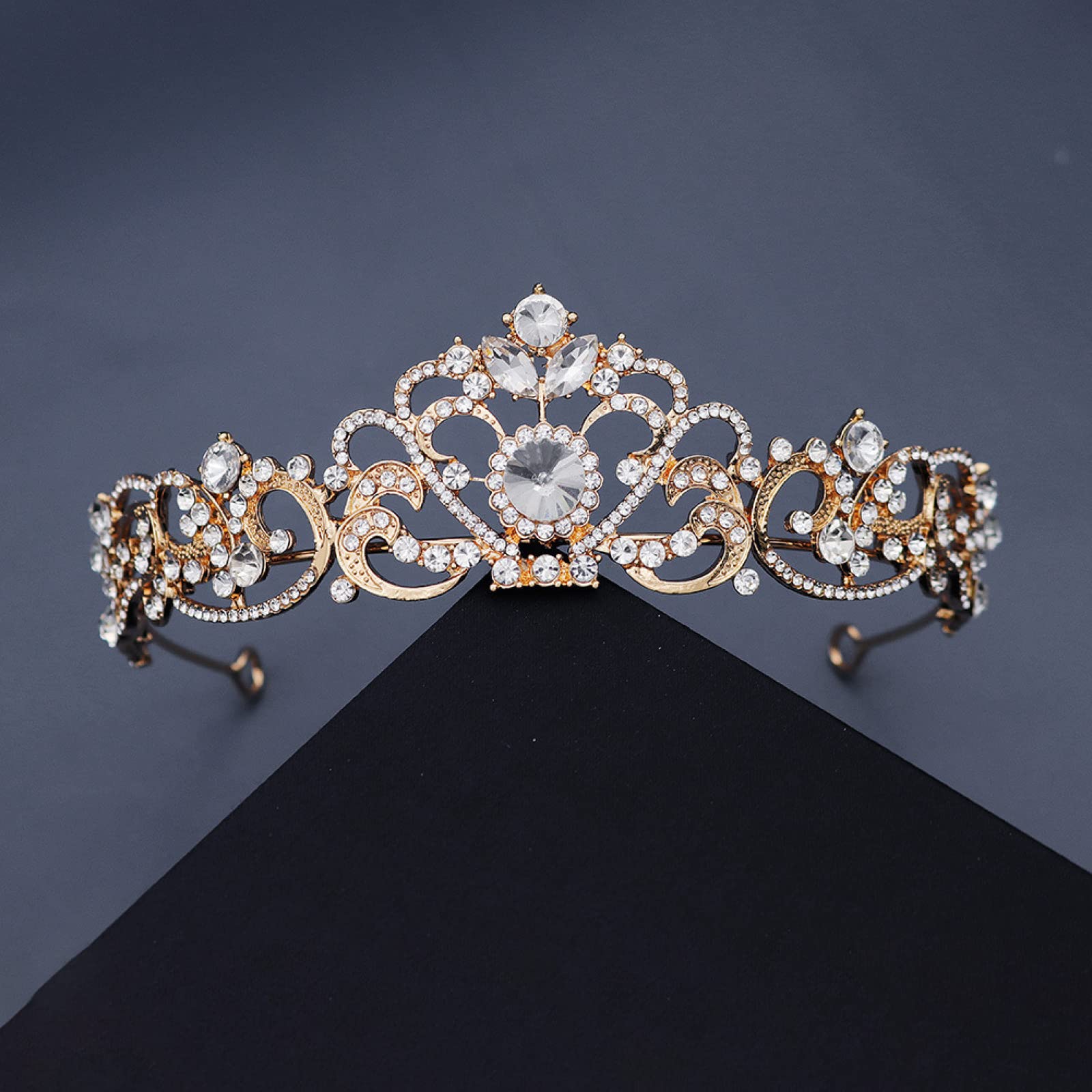 Handgemaakt Bruiloft kristal tiara kroon koningin bruid diadeem haar ornamenten hoofd sieraden accessoires for dames optocht kopstuk Bruiloft Hoofdband (Metal color : Gold green