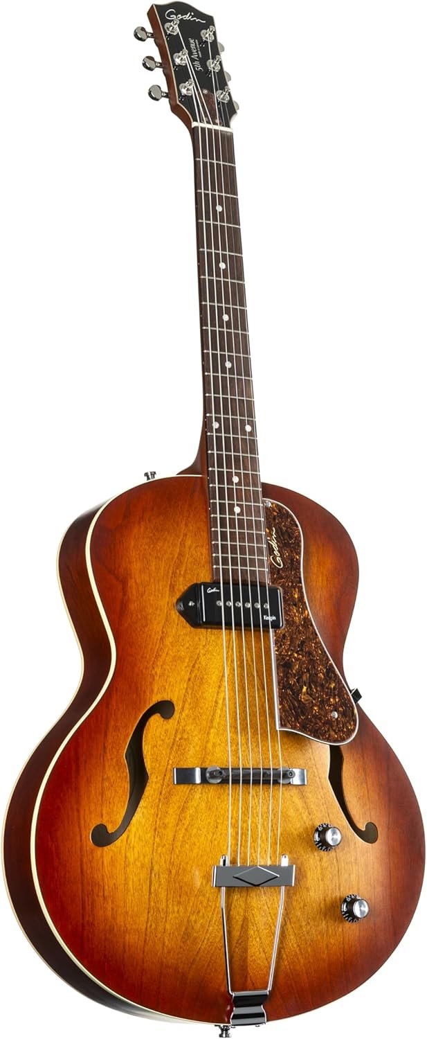 Godin 5th Avenue Kingpin P90 Jazz-Style Acoustic Electric Guitar Bundle , Cognac Burst