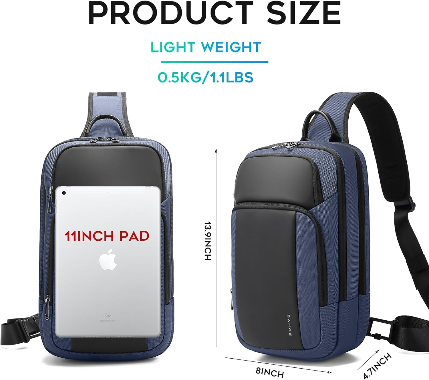 BANGE Mens Sling Bag, Large Shoulder Bag for Men Waterproof, Crossbody Bag Men with Separated Pad Compartment - Image 5