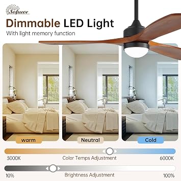 Sofucor 52 Smart Ceiling Fan with Lights and Remote Solid Wood