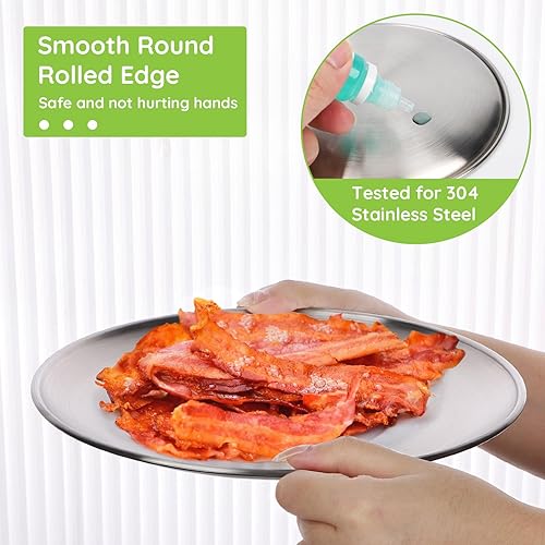 Miniatura 3 de Platos de metal para campamento, paquete de 4 platos de acero inoxidable 304 (188) de 9.1 pulgadas, platos reutilizables para pizza, aperitivos,