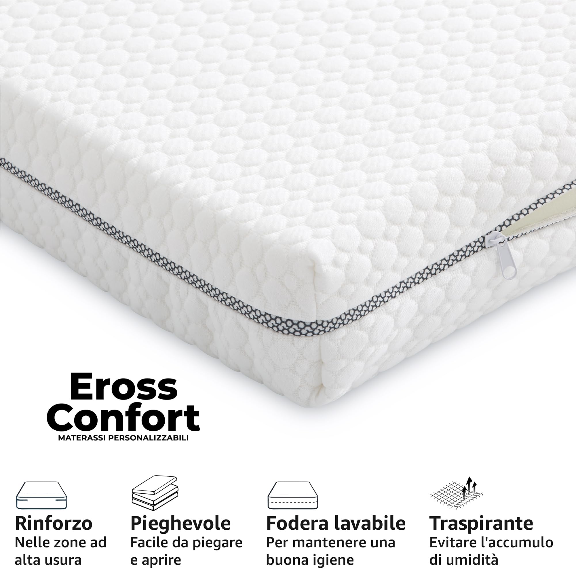 Materasso per divano letto 160x190x10 Italian Bubble System. Fermezza media superiore. Altezza 10 cm. Rimovibile e lavabile