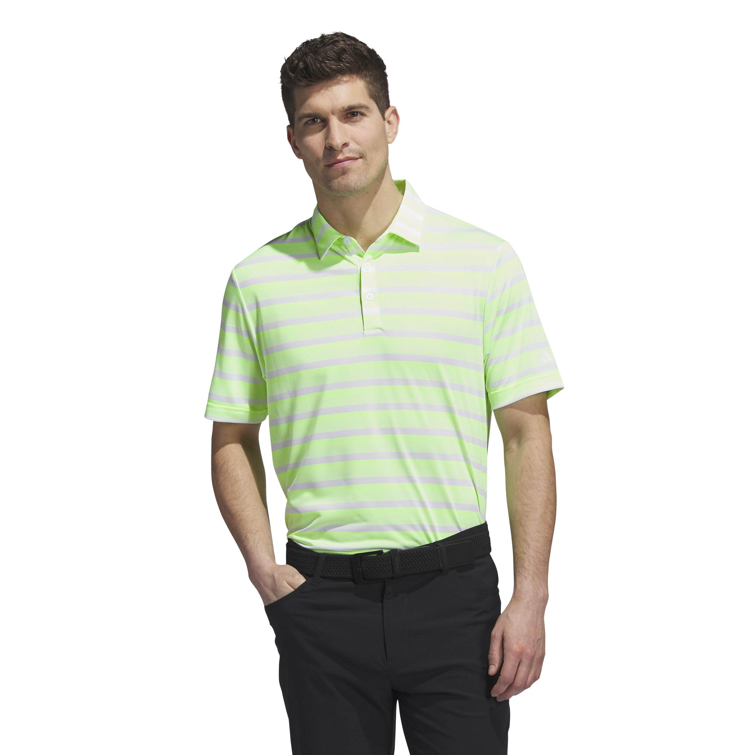Adidas Men's Lucid Lemon/White Two-Color Stripe Polo Shirt, Xl