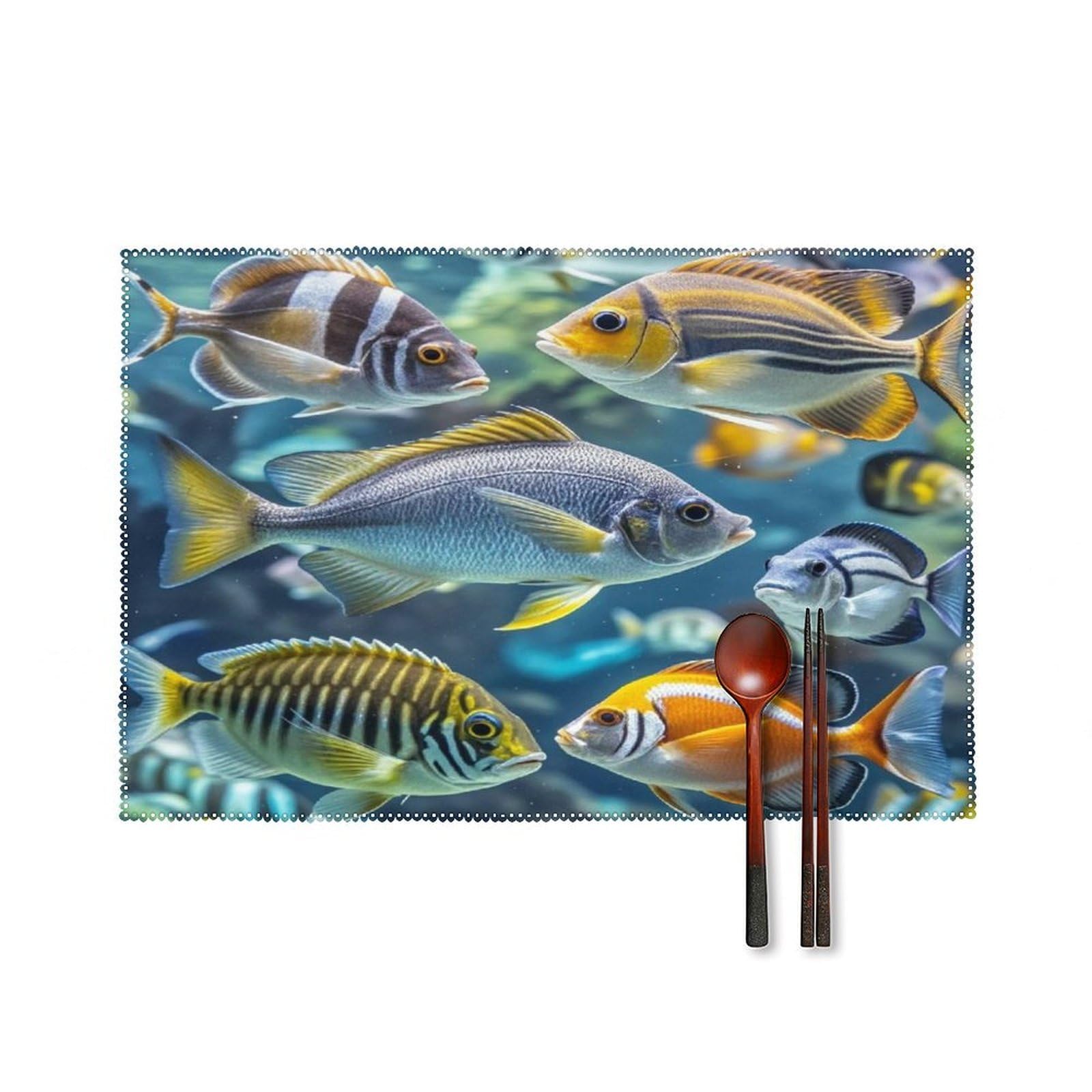 Fish Placemats Set of 6 Heat Resistant Non-Slip Place Mats Washable Wipeable Table Mats Elegant Farmhouse Placemat for Kitchen Dining Outdoor Party Table Decor