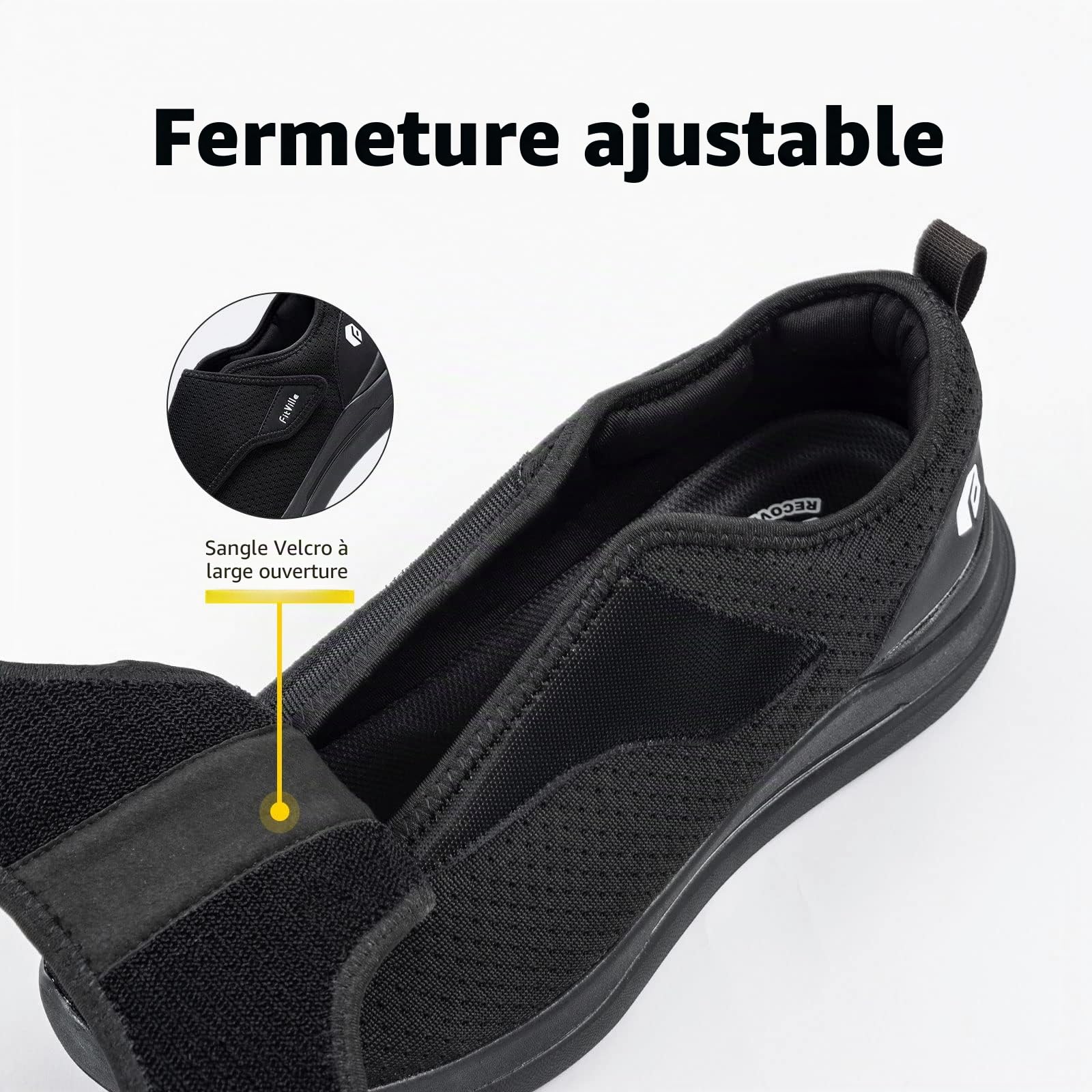 FitVille Chaussures Larges pour Hommes Chaussons Souples Chaussures de Marche Ajustables Scratch, Idéaux pour Pieds Sensibles
