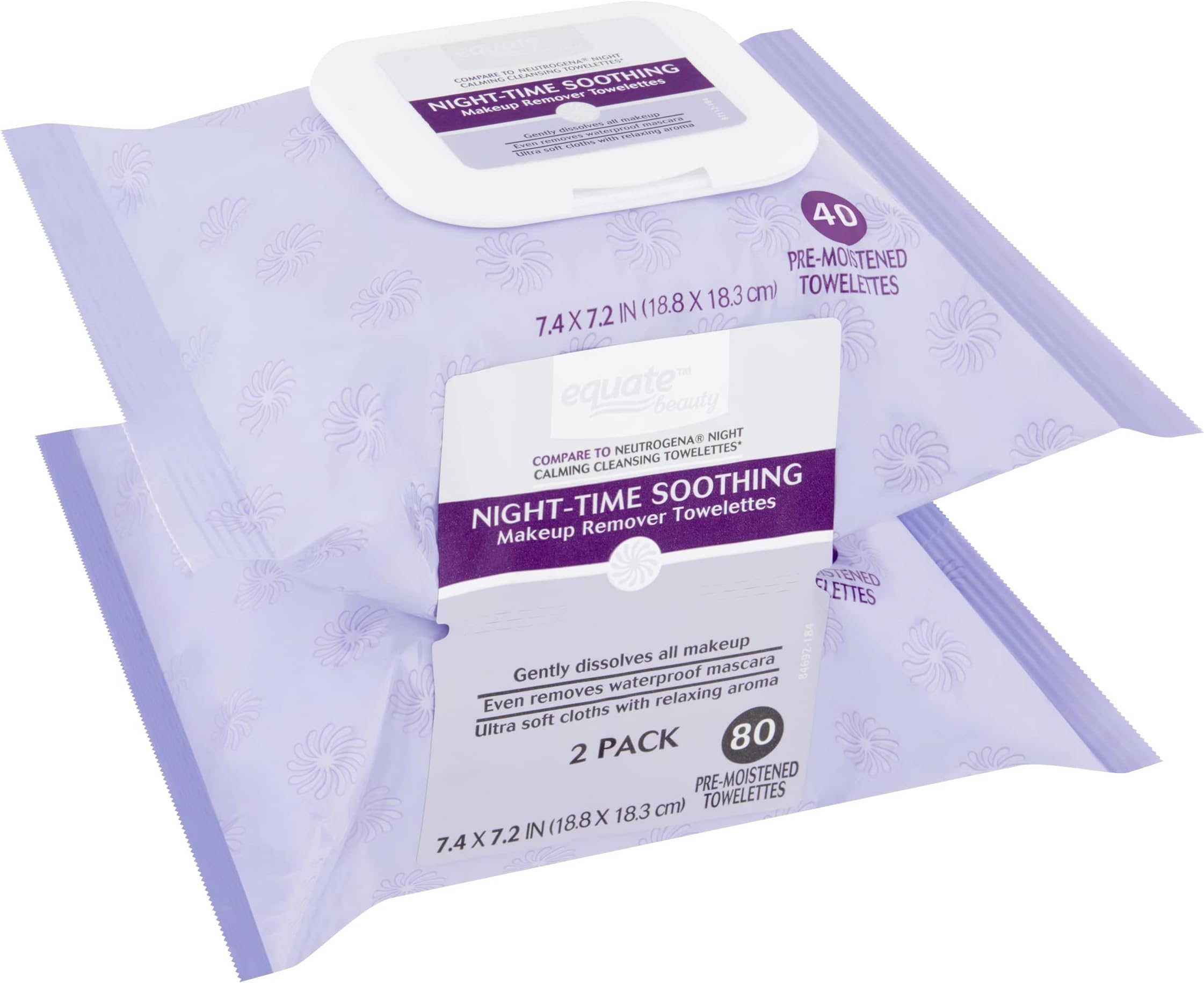 Equate Beauty NightTime Soothing Makeup Remover Wipes, 40