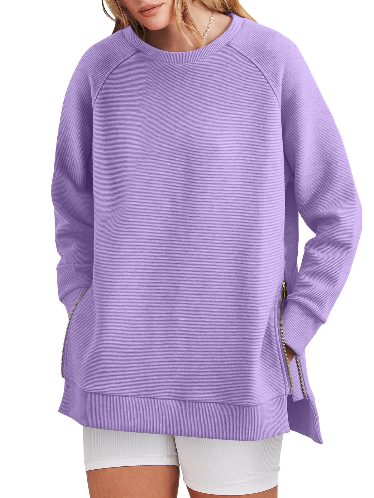 ANRABESS Women's Oversized Sweatshirts Crewneck Long Sleeve Tunic Pollover Shirts Side Zipper Hoodies 2025 Fall Clothes