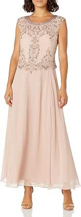 J Kara Women's Beaded Cap Sleeve Long Dress - Formal Evening Gown With Scarf