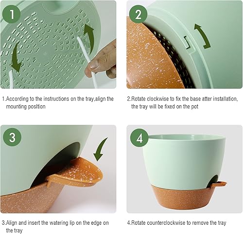 Miniatura 5 de WOUSIWER 10 inch Self Watering Planters, 2 Pack Large Plastic Plant Pots with Deep Reservior and High Drainage Holes for Indoor Outdoor Plants and