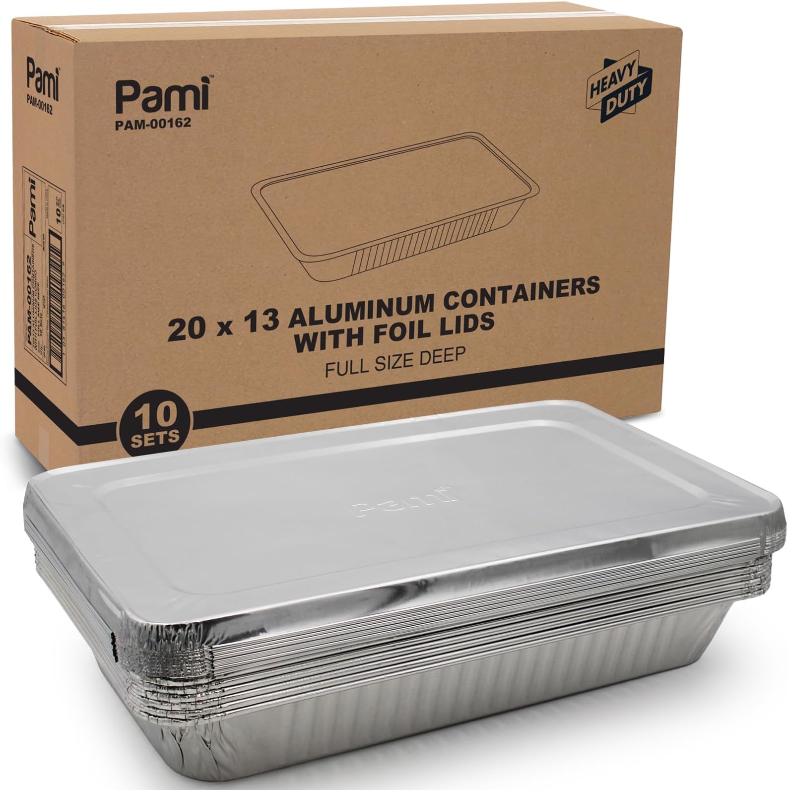 PAMIDisposable Aluminum Pans With Foil Lids, Full-Size, Deep [Pack of 20]- 20”x13” Oven & Freezer Safe Heavy-Duty Foil Trays With Lids- Large Tin Pans For Chafing, Grilling, Roasting, BBQ & Baking