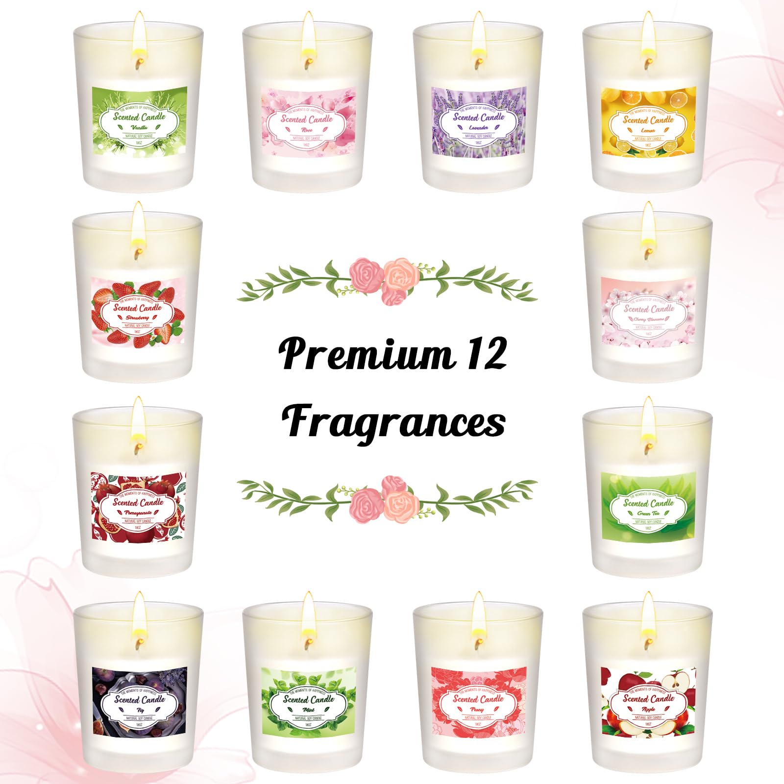 Vela Perfumada en un Vaso | 12 Juego de regalo de Velas Aromáticas Navidad para Mujeres con 180 horas de duración de combustión y juego de Cera de Soja Pequeños Regalos para Mujeres Cumpleaños Navidad