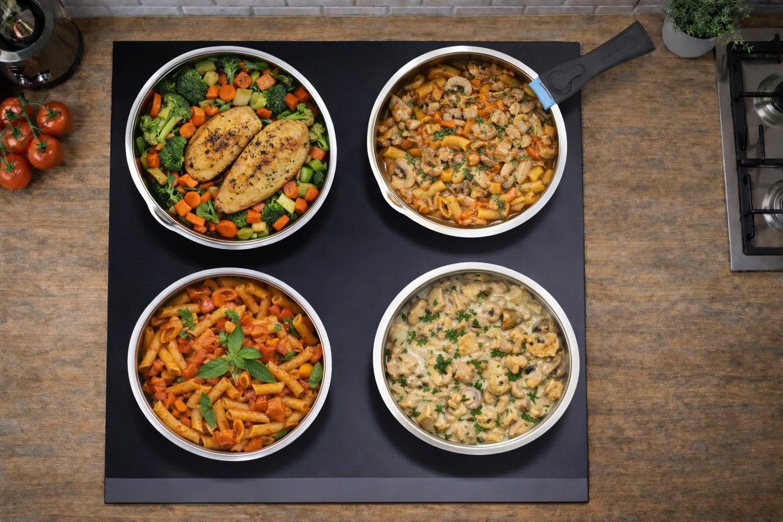 ARTHUR MARTIN - Batterie de Cuisine 10 Pièces en Inox, Casseroles Et Poêles Antiadhérentes, Couvercles, Ustensiles Inclus, Compatible Tous Feux, Poignée Amovible, Finition Satinée