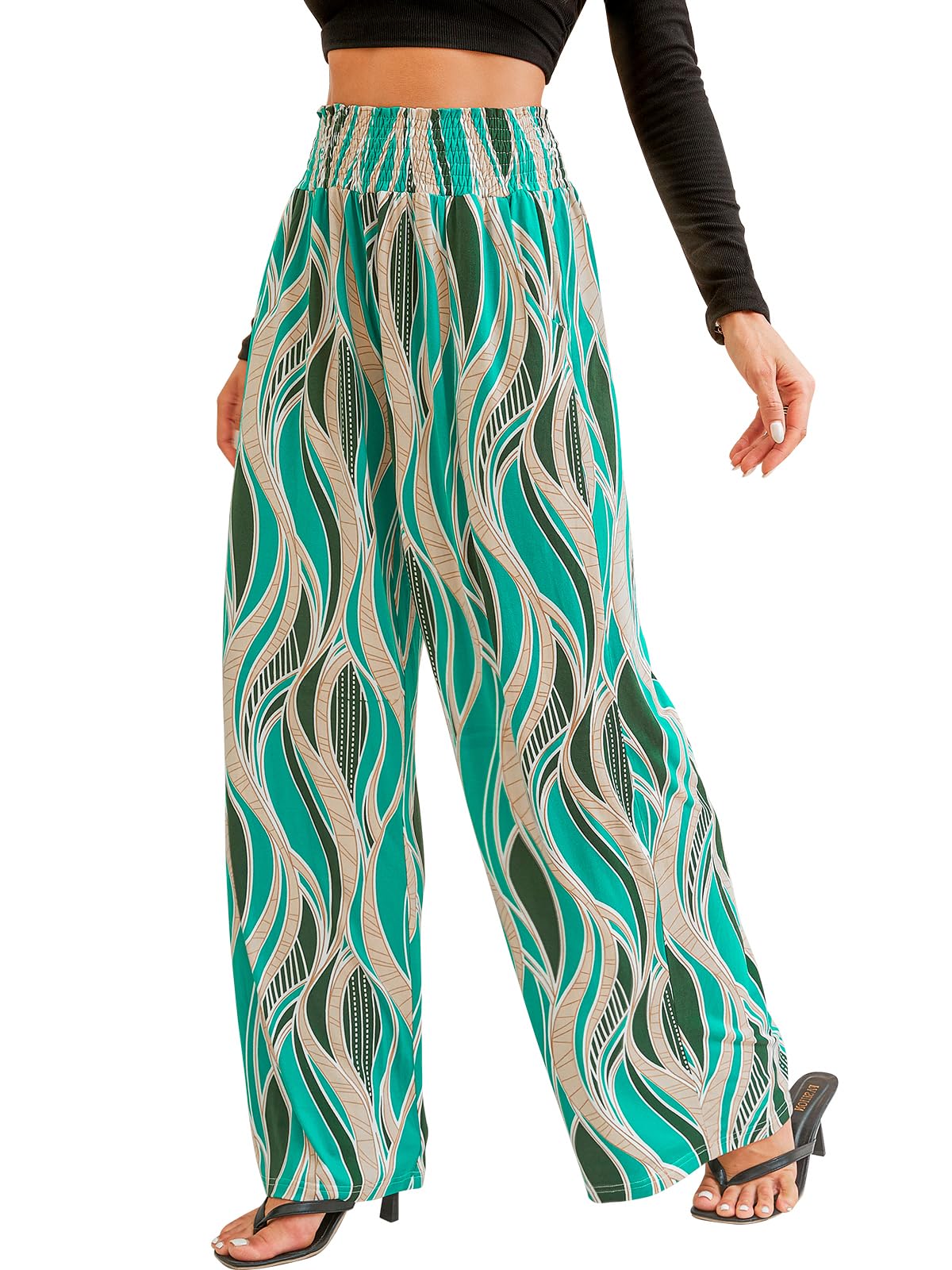 QIANXIZHAN Women's Boho Pants, Wide Leg High Waist Harem Pants Hippie Yoga Clothes with Pockets