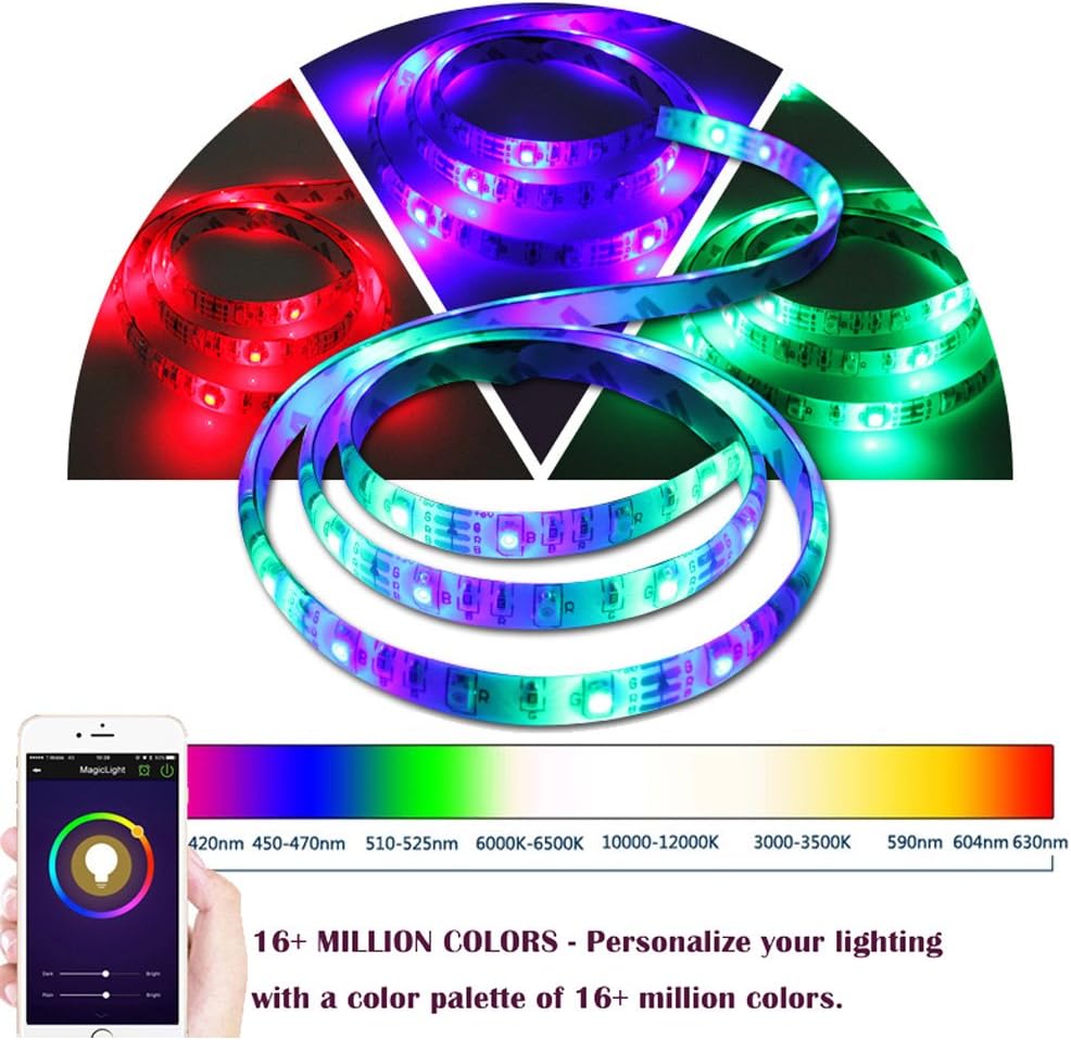 LEIMI Wifi Smart Led Strip Lights ,Wifi SmartPhone Controlled, RGB Under cabinet Lights,Christmas Lights Strip,No Hub Require,6.6 Ft,60 Leds,SMD5050,Waterproof IP65,Adhesive Back,Compatible with Alexa