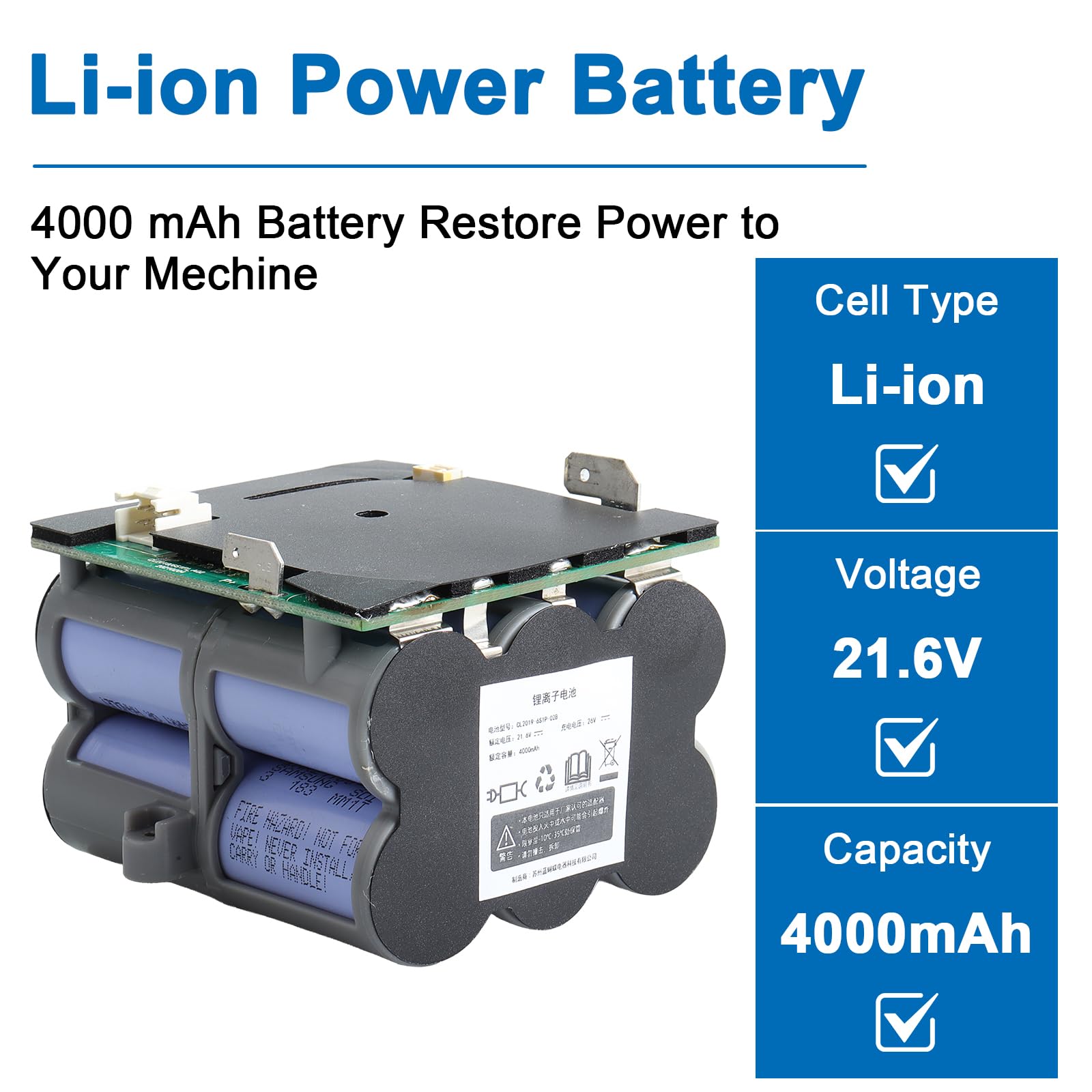 21,6V/ 4000mAh Ersatzakku kompatibel mit Tineco Floor ONE S5/ S5 Pro 2/ S5 Pro/Floor ONE S5 Smart/S5 Steam kabellose Handstaubsauger