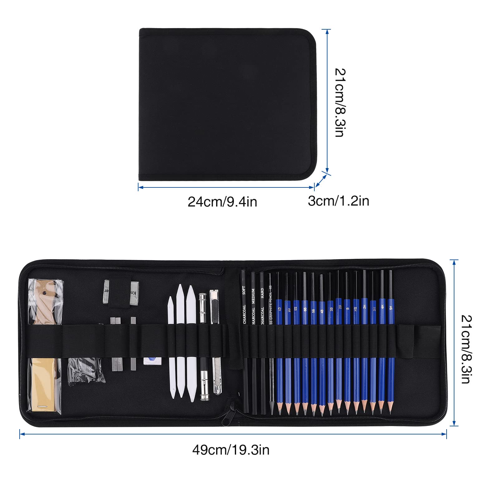 Spardar 145 PCS Kit Disegno, Set da Disegno con 120 Matite Colorate, Matite di Grafite, Borsa Nera Con Cerniera Portatile e Album da Schizzo A4