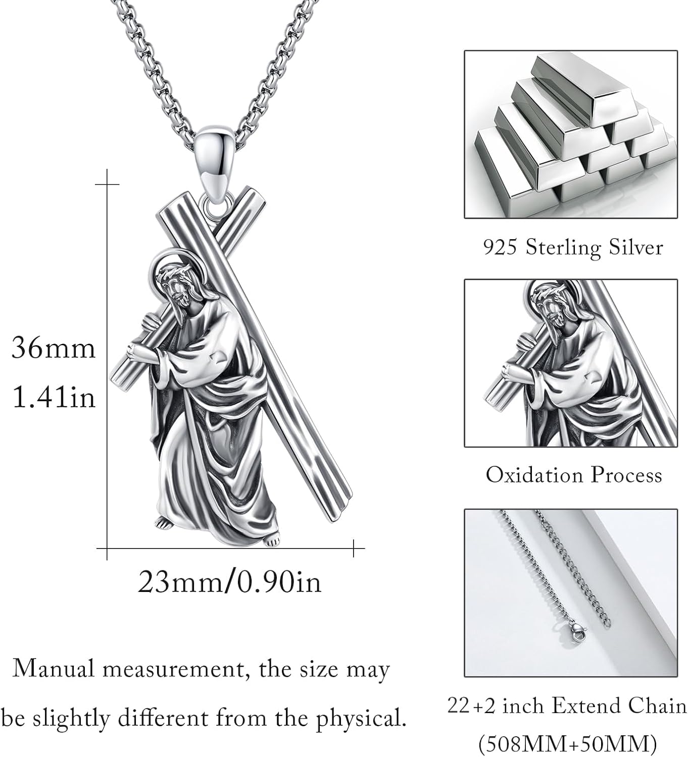 Crucifix Necklace for Men 925 Sterling Silver Jesus Cross Necklace Crucifix Cross Pendant Protection Jewelry for Men Women - Image 3