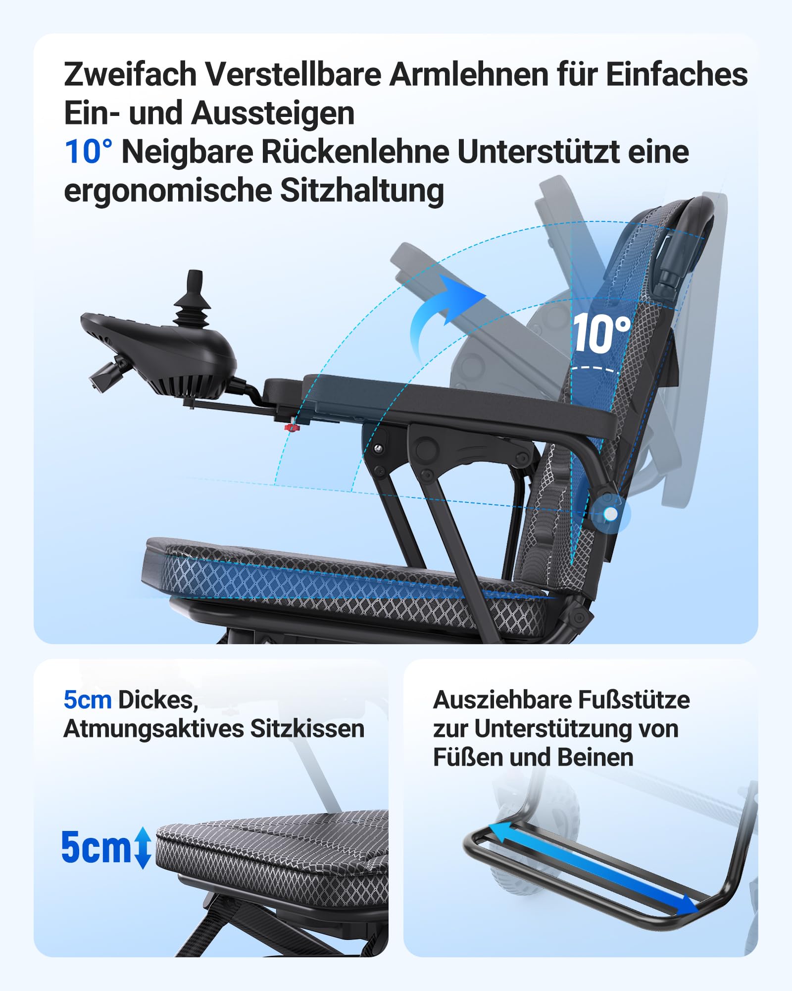 Rollstuhl Elektrisch Faltbar Leicht 16,2KG Elektrischer Rollstuhl 32KM | Sitzbreite 47cm, 12Ah Lithium-Batterie, 360W Elektrorollstuhl, 5 Jahre Support, Flugzeugzulassung, Kohlefaser-Folie
