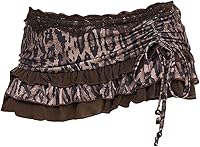 Verdusa Women's Cheetah Print Y2K Micro Mini Skirt with Ruffle Lace, Ruched Drawstring, Tiered Layers & Shorts
