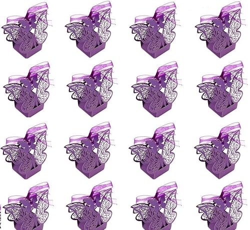 EBTOYS - 50 cajas de dulces cortadas con láser, caja de regalo de mariposa con cintas para decoración de bodas, bodas, cumpleaños, fiestas (morado) disponible en Yaxa Costa Rica