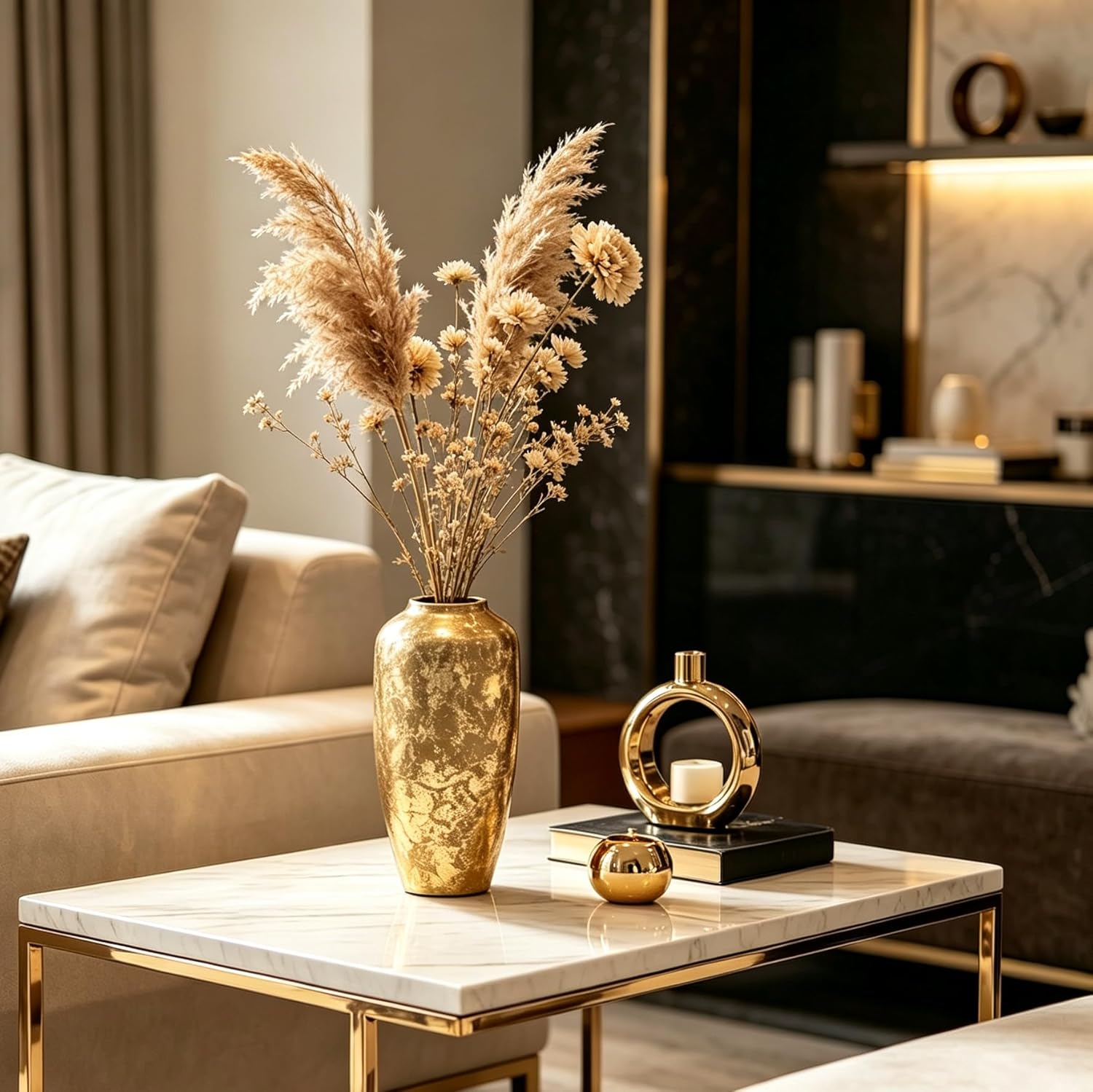 Hosley Gold Traditional Metal Vase 11" High Gold Vase Floor Tall vase Ideal for Home Decor Weddings, Party, Home Office