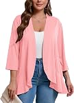 AusLook Plus Size Cardigan for Women Casual Lightweight 3/4 Sleeve Open Front Cardigan Soft Draped Ruffles Slim Outwear Tops