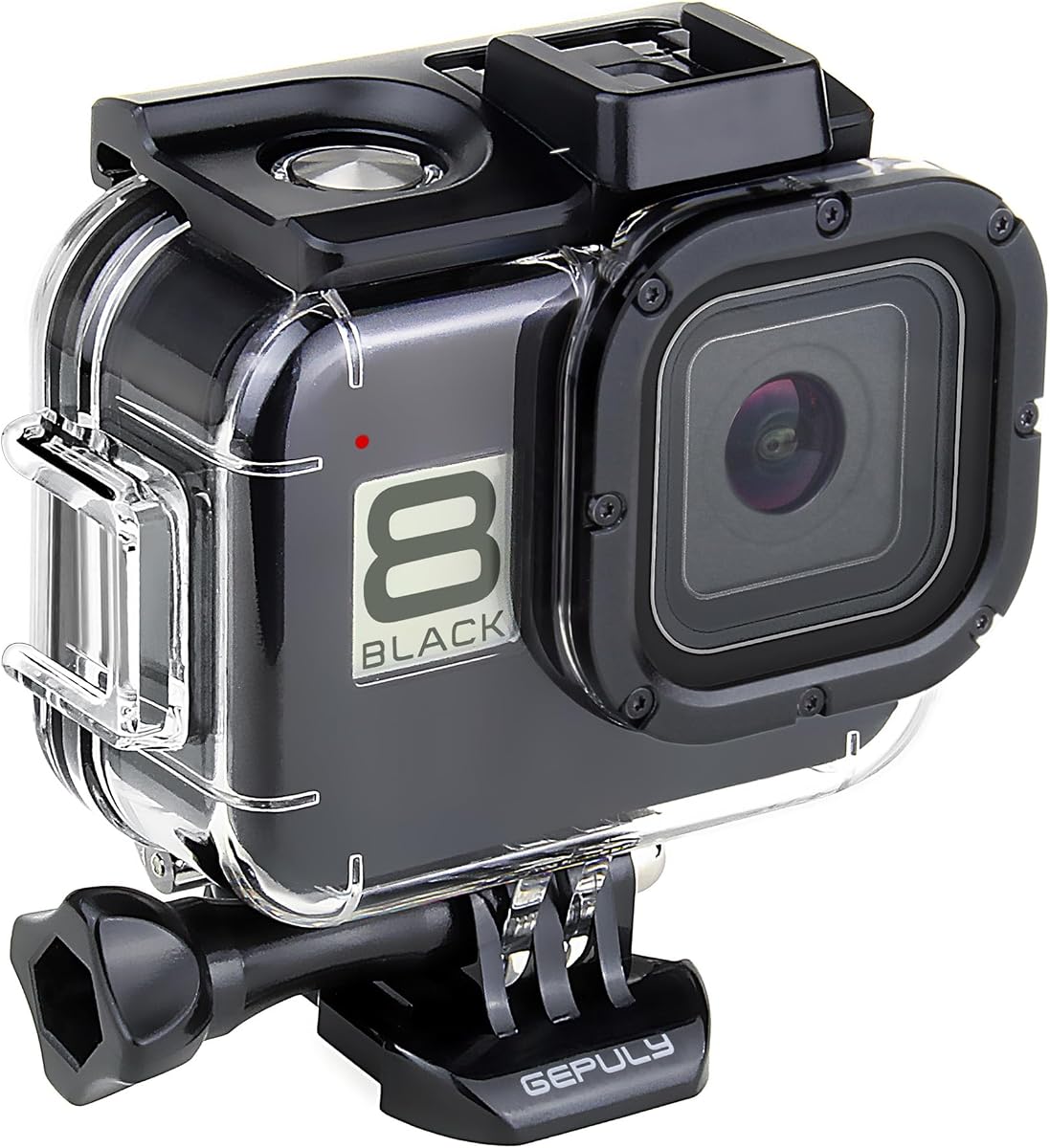 GEPULY 60M/196FT Waterproof Case for GoPro Hero 8 Black Action Camera | 316 Stainless Steel Anti-Rust Built In Dual Cold Shoe Slots Protective Underwater Diving Housing Shell For Go Pro Hero8 Black