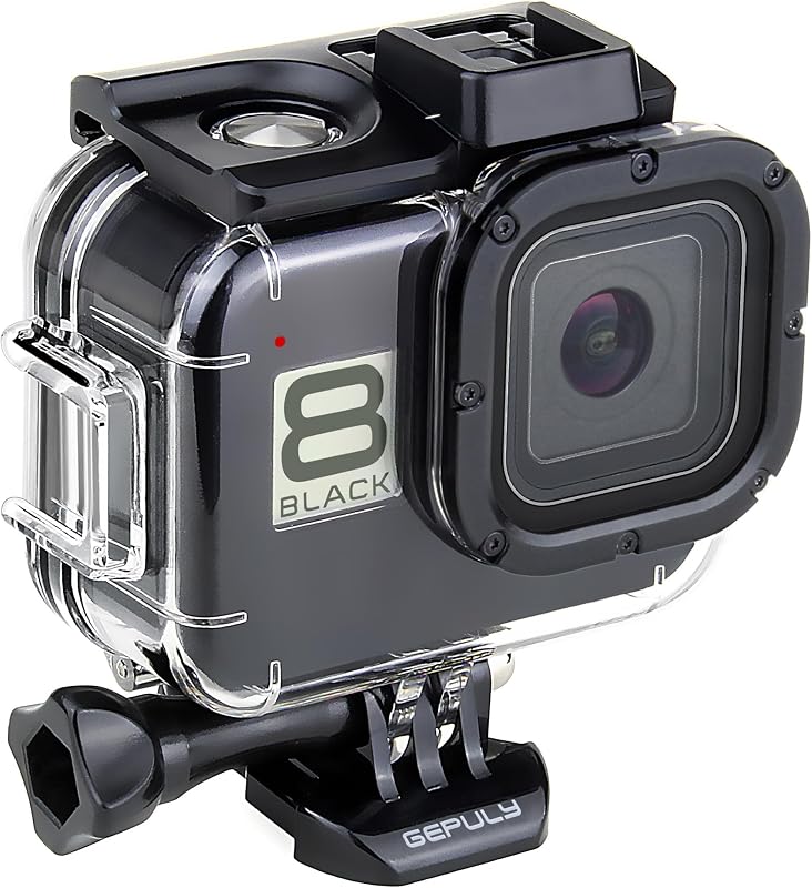 GEPULY 60M/196FT Waterproof Case for GoPro Hero 8 Black Action Camera | 316 Stainless Steel Anti-Rust Built In Dual Cold Shoe Slots Protective Underwater Diving Housing Shell For Go Pro Hero8 Black