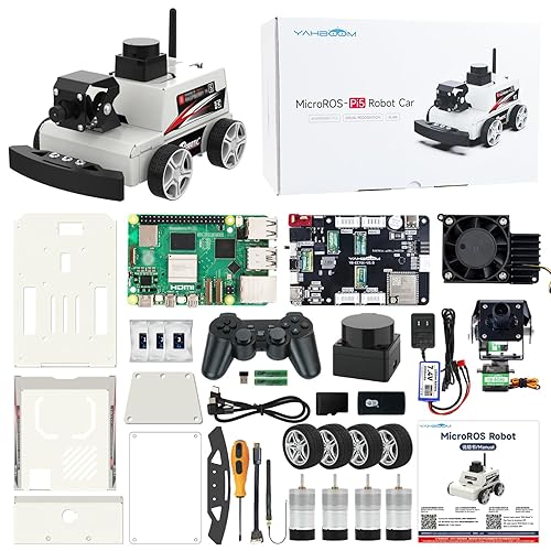 Yahboom Raspberry Pi 5 AI Visual ROS2 Smart Robot Car Kit 2DOF Carmer Autonomous Driving Lidar Stem Education Project for Teen Engineers Students (with Raspberry Pi5-8GB), White