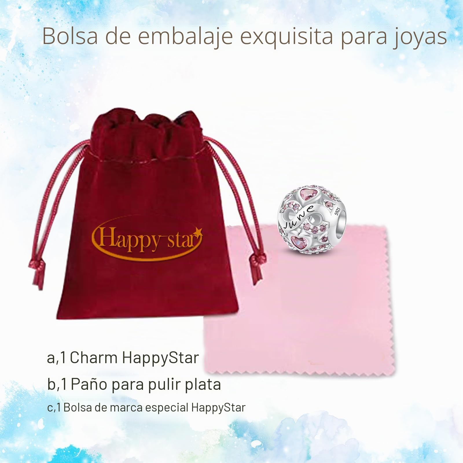 HappyStar Birthstone Charms Colgante de plata 925 Abalorios para pulseras, Compatible Pandora Pulseras plata mujer Europeos para mujeres Original Piedra Natal Encantos