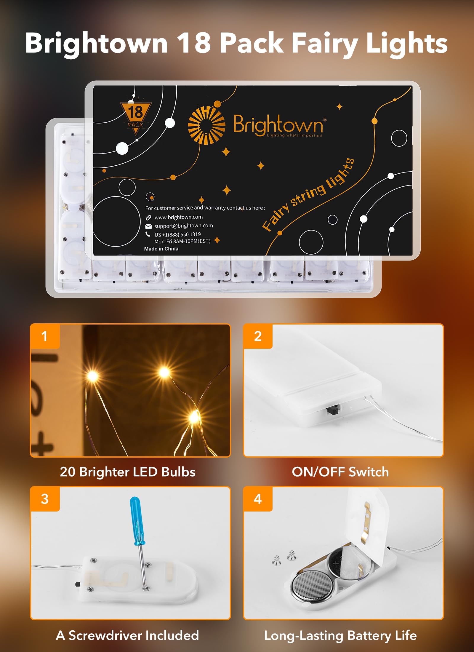 Brightown 18 Pack Led Fairy Lights Battery Operated String Lights Waterproof Silver Wire 2m 20 LED Copper Wire Battery String Lights, for DIY Wedding Party Bedroom(Warm White)