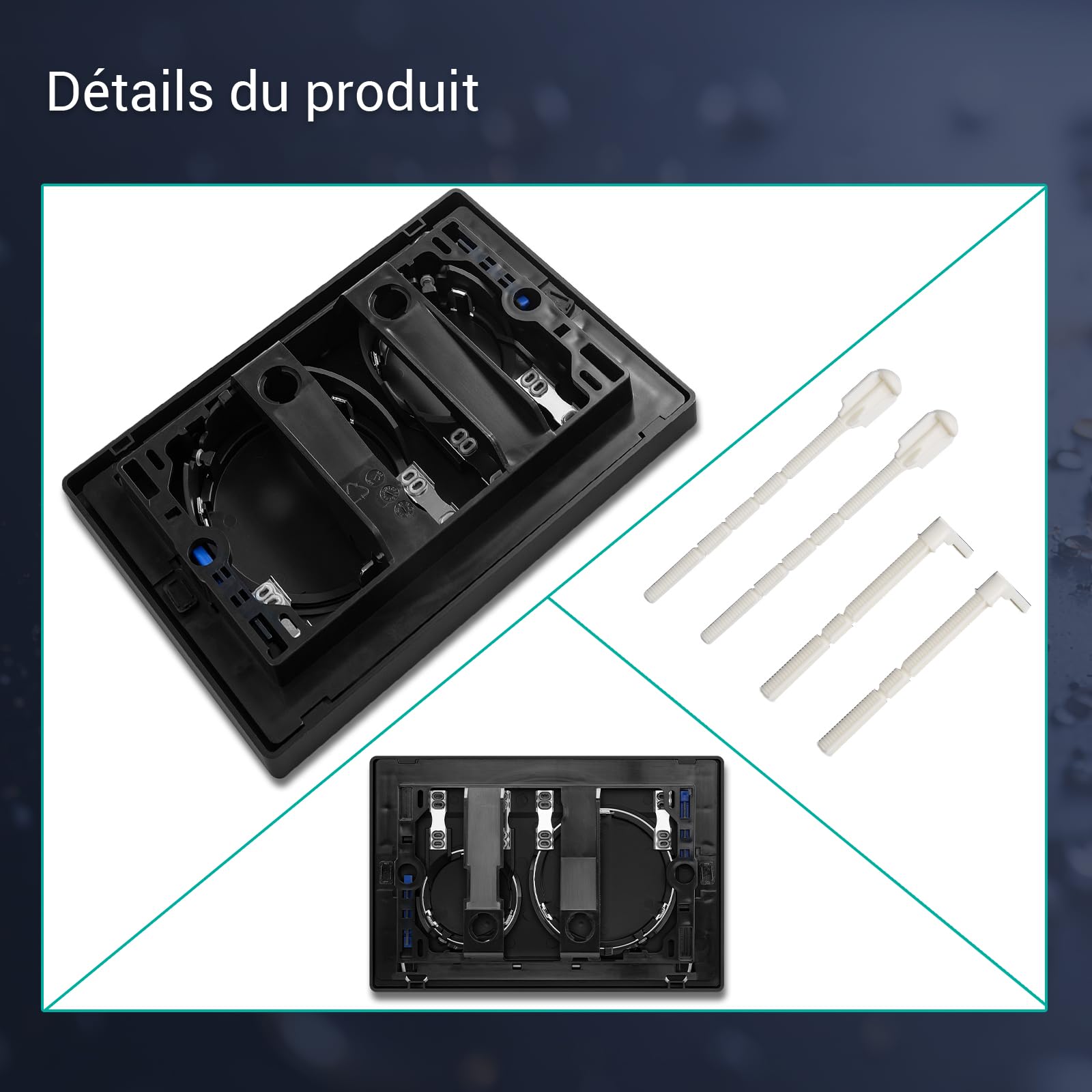 Empyreal Actuator plaque de remplacement pour réservoir de WC, avec tige de chasse et cadre de fixation, convient à Geberit Sigma 20 série 115.882, double chasse, 1 pièce (noir avec anneau argenté).