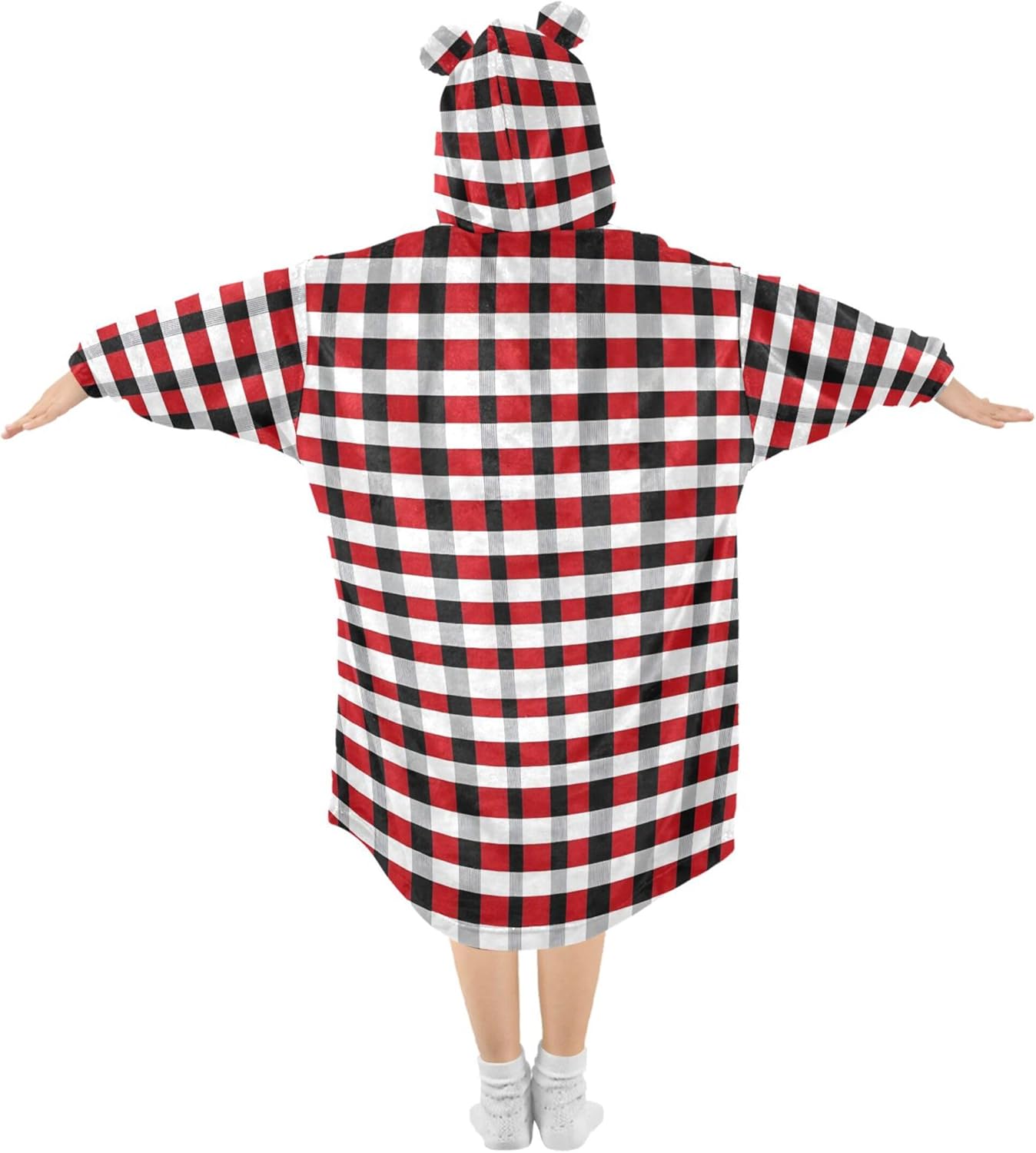 Red Black Buffalo Check Plaid Kids Wearable Blanket Hoodie and Sleeves for Toddlers, Cute Hoodies Girls B0403664