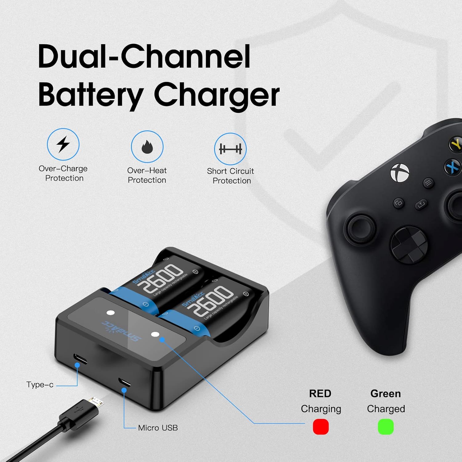 Smatree SmaAcc Rechargeable Battery (2 Pack) for Series X/S/One/One S/One X/One Elite Wireless Controller