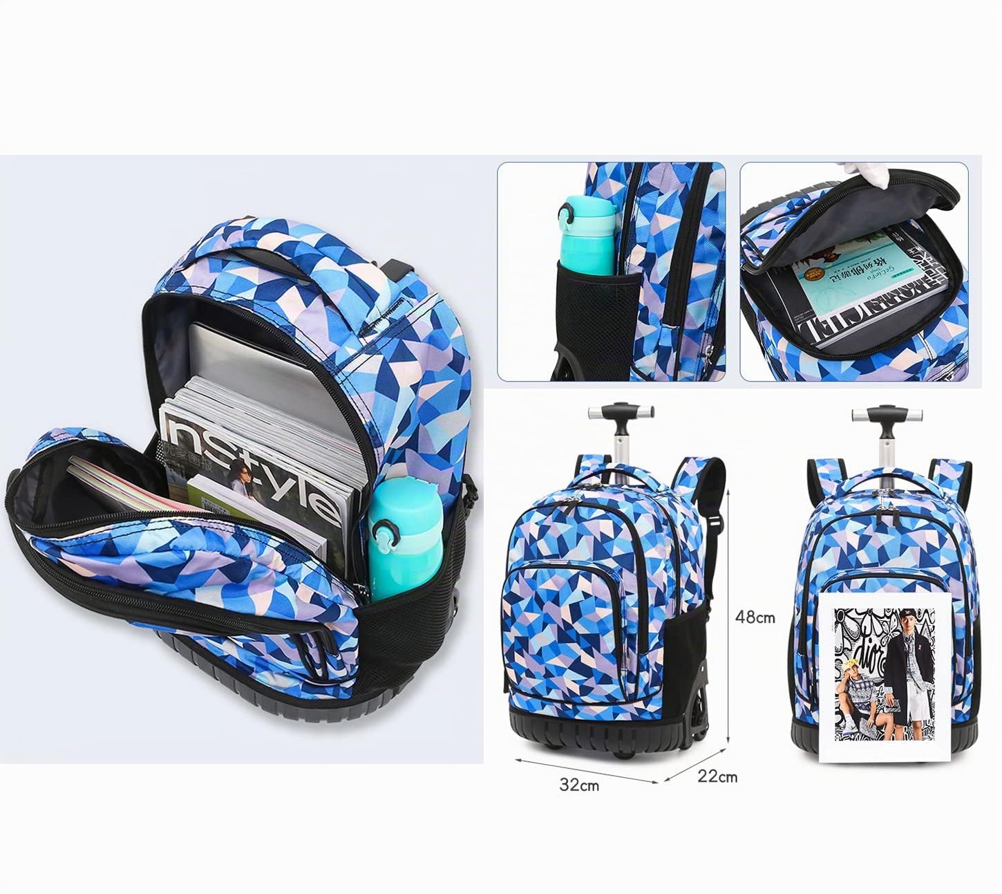 Mochilas Escolares con Ruedas Mochilas Estudiantes Trolley Cabina de Equipaje Mochila Escuela de Viajes Maleta Trolley Bolsas para Niñas