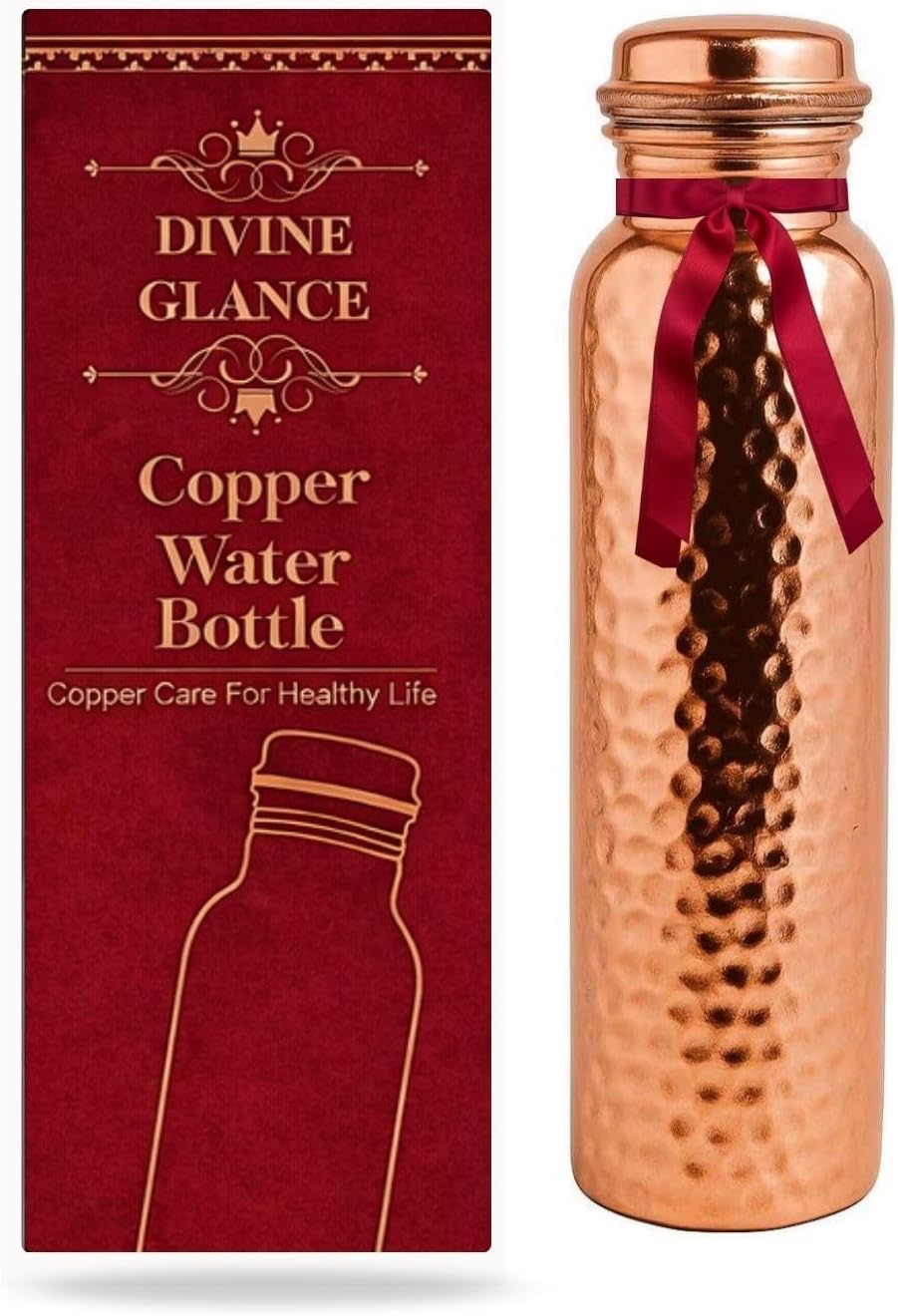 Copper Water Bottle-34oz-Handcrafted Ayurvedic 100% Pure Copper Water Bottle for Drinking Leak-Proof Lid BPA Free Non-Insulated & Eco Friendly with Premium Quality for Sport & Travel