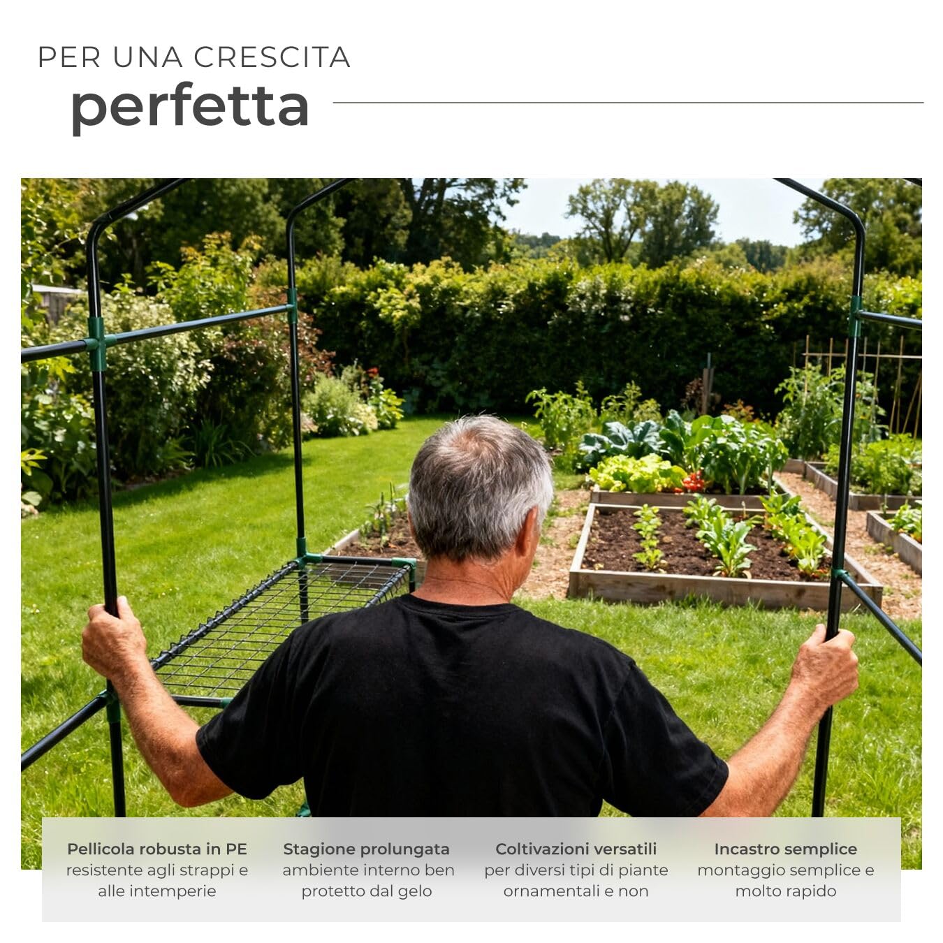 tectake® Serra da Giardino con Telaio in Acciaio, Serra per Orto con 4 Griglie di Appoggio in Metallo, Pellicola Retinata in Propilene, Comoda Porta di Accesso, Resistente ai Raggi UV - Bianco