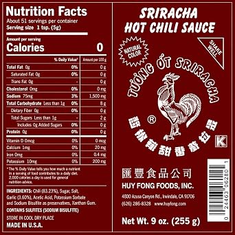 Huy Fong, Sriracha Hot Chili Sauce, 9 Ounce Bottle