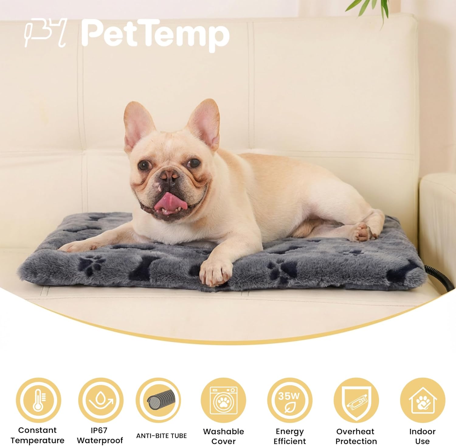 Pet Heating Pad for Cats Dogs Indoor & Sheltered Outdoor Waterproof Heated Cat Bed Heated Dog Bed Chew Resistant Cord Constant Temperature Gray Paw Print 20 x 16 Inch