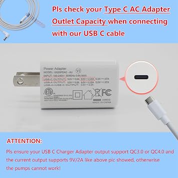 9V USB C to DC Breast Pump Adapter Charger Cable for Medela Pump-in-Style Advanced