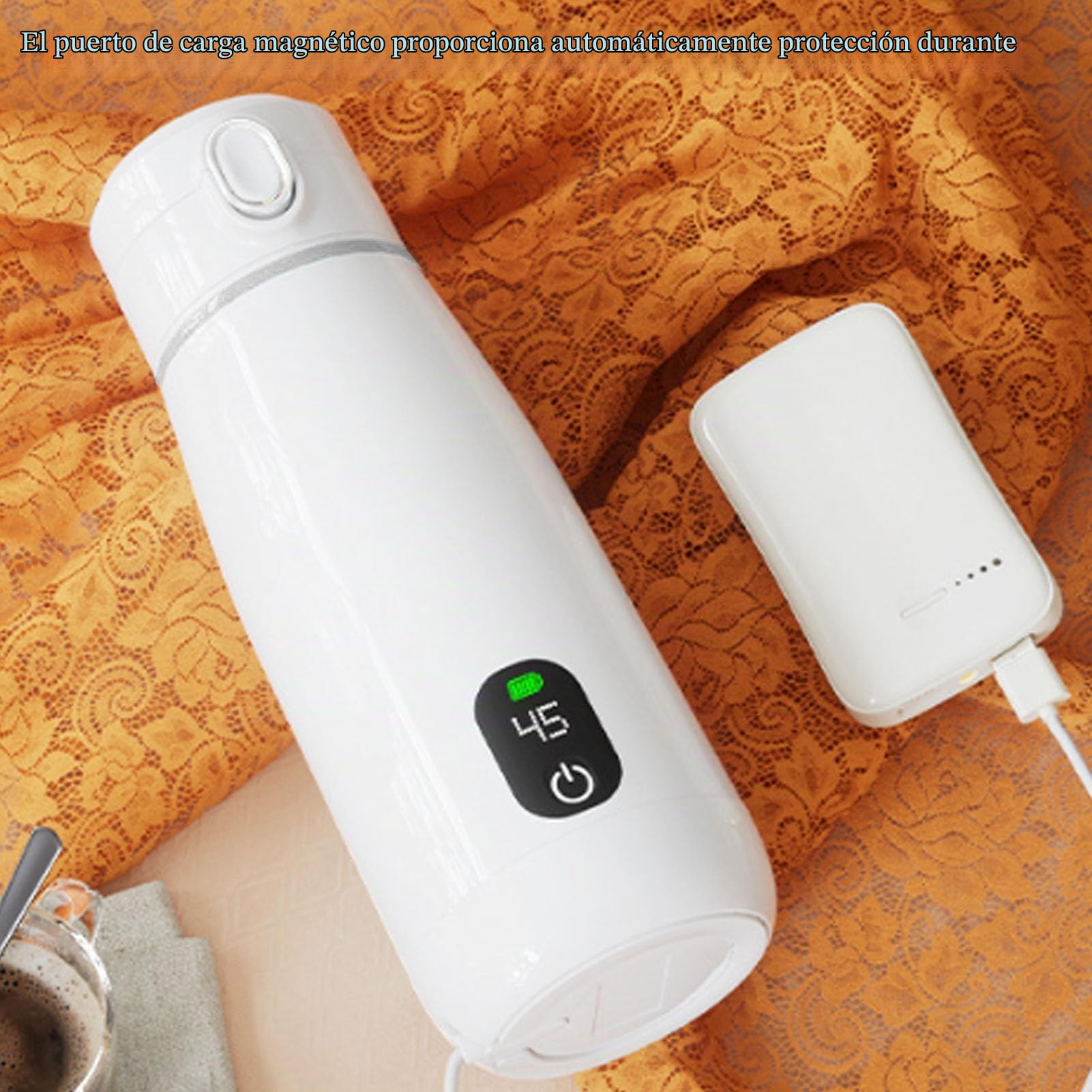 Hervidor Eléctrico de Viaje, Acero Inoxidable 316, Calefacción Inalámbrica Recargable por USB, Caldera de Agua Caliente Portátil de 350 Ml con Aislamiento Térmico, para Camping