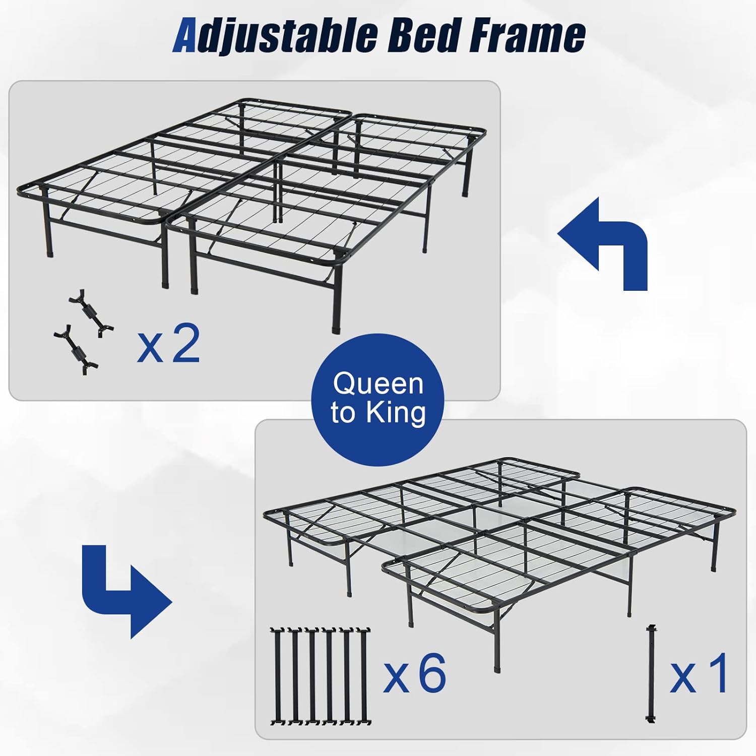 GOFLAME Folding Metal Platform Bed Frame, 13 Inch Heavy Duty Steel Slat Mattress Foundation with Under-Bed Storage, Tool-Free Assembly, No Box Spring Needed, Convertible Size from Queen to King