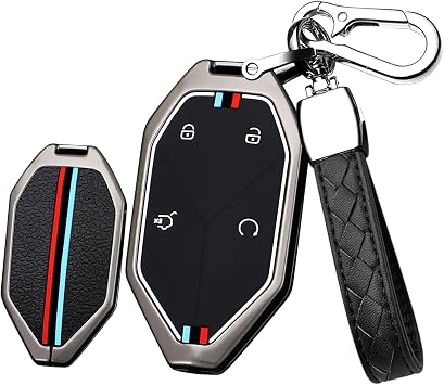 Key Fob Cover Fit for BYD Equation Leopard 5 2024 Accessories with Keychains Compatible with BYD Equation Leopard 5 2023 Metal&TPU Material Key Holder-B Keychain Black