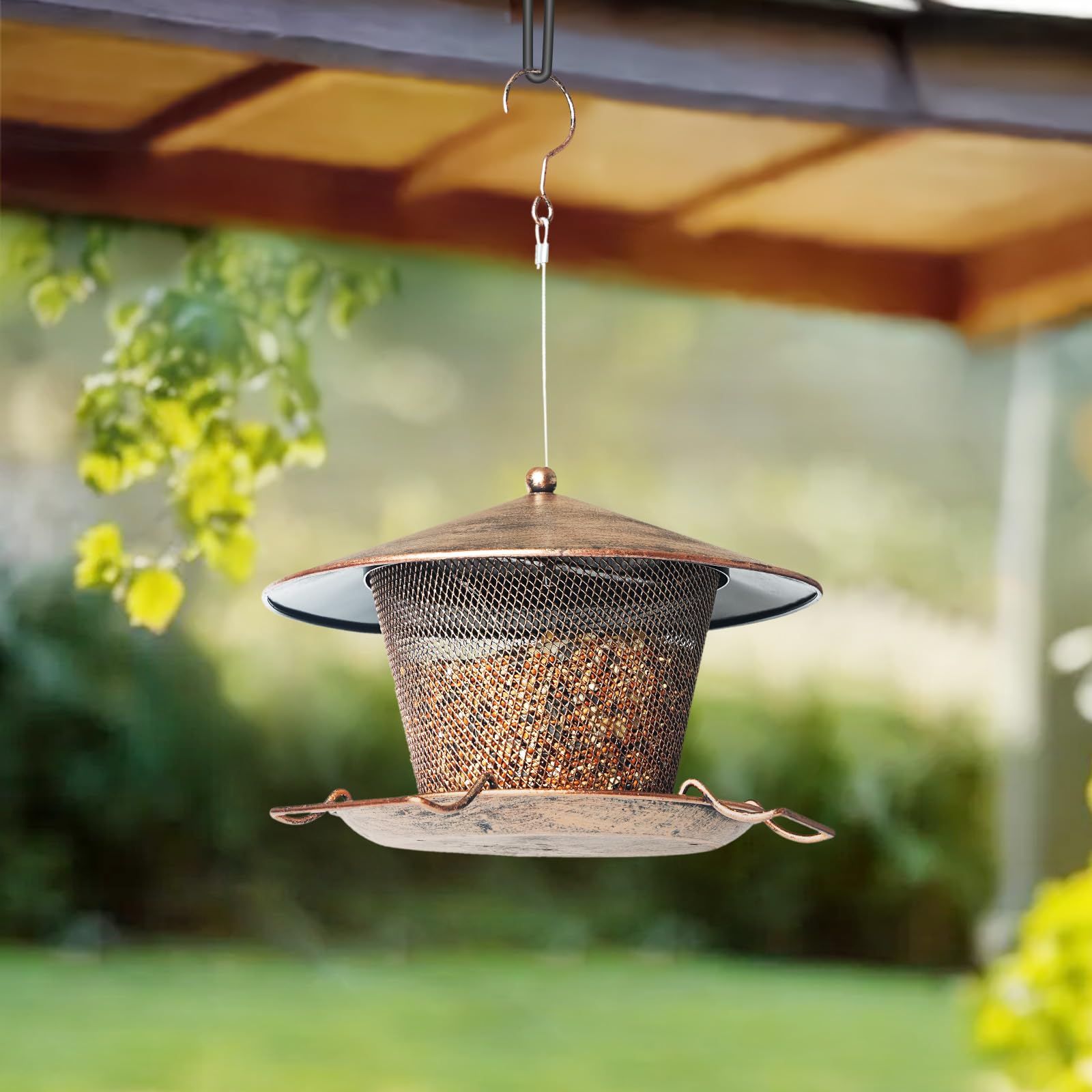 Samhe Bird Feeder for Outdoor, Rainproof Weatherproof Metal Hanging Wild Bird Feeder with 9.8" Roof 3 LBs Seeds Capacity, Easy to Clean & Refill - image 8