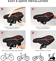 Vista 6 de YOUNGDO Cojín de asiento de bicicleta con funda impermeable, almohadilla de asiento de bicicleta de gel para sillín estrecho, absorción de golpes
