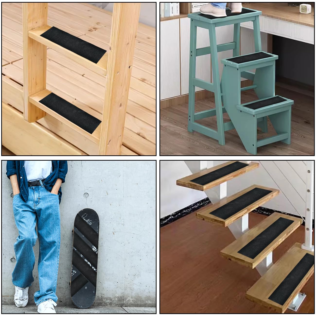 Bande antidérapante autocollante pour escalier, extérieur, 10 cm x 10 m, pour l'intérieur et l'extérieur, noir